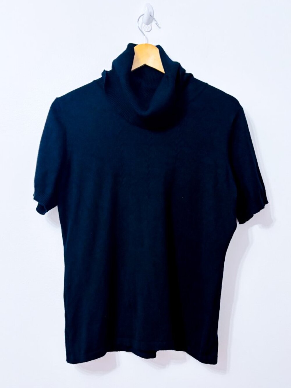 MARIE CLAIRE Black Short Sleeve Turtleneck Knit Sweater Minimalist Large